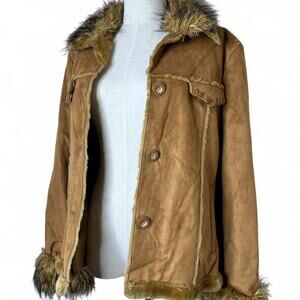 Vintage RP Sport tan brown faux fur jacket with faux fur cuffs